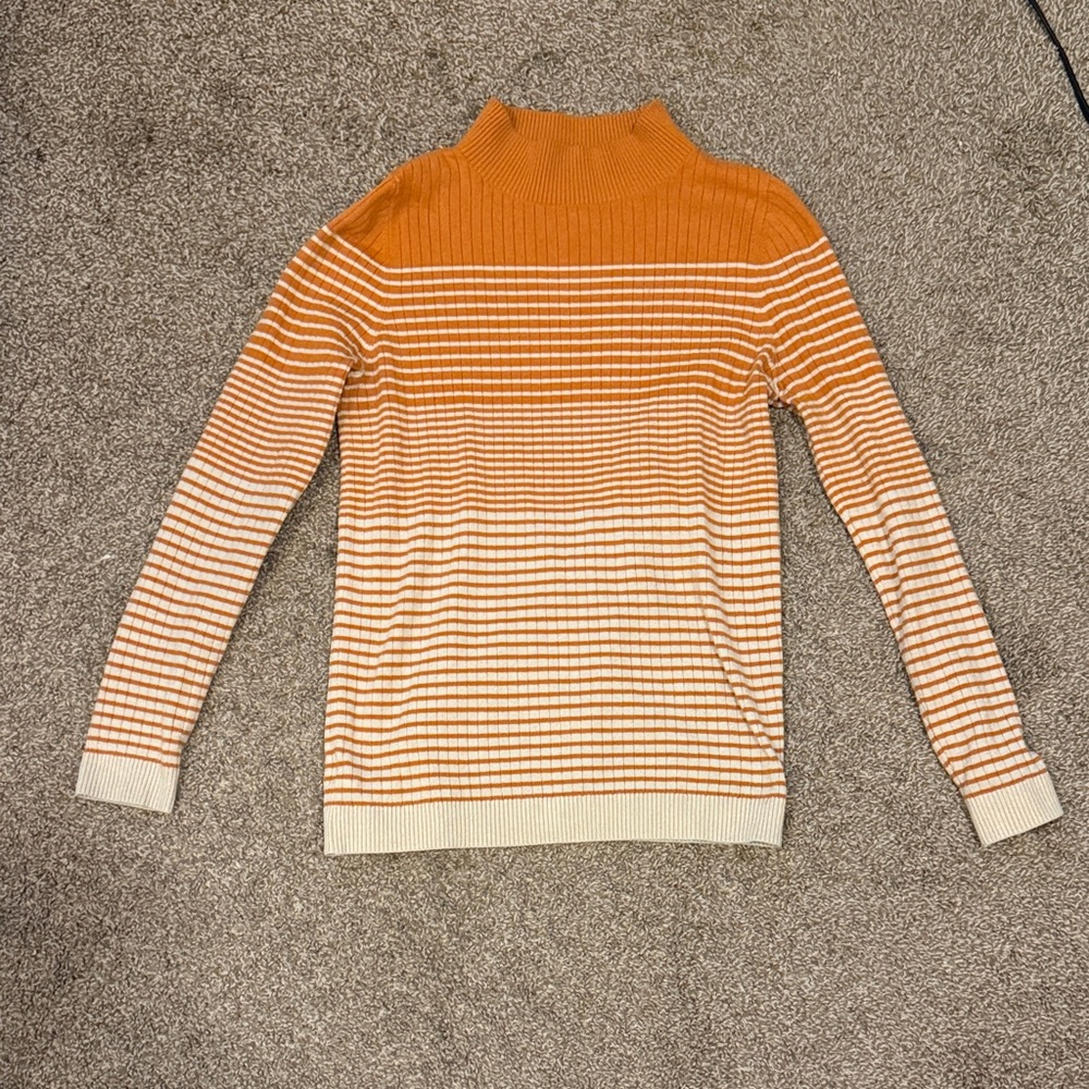 LOFT Vibrant Orange and Cream Sweater
